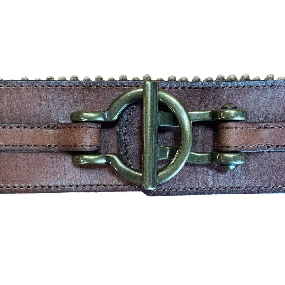Fossil Leather & Macrame Stretch Belt with Burnished Gold Buckle Womens O/S - Picture 8 of 14